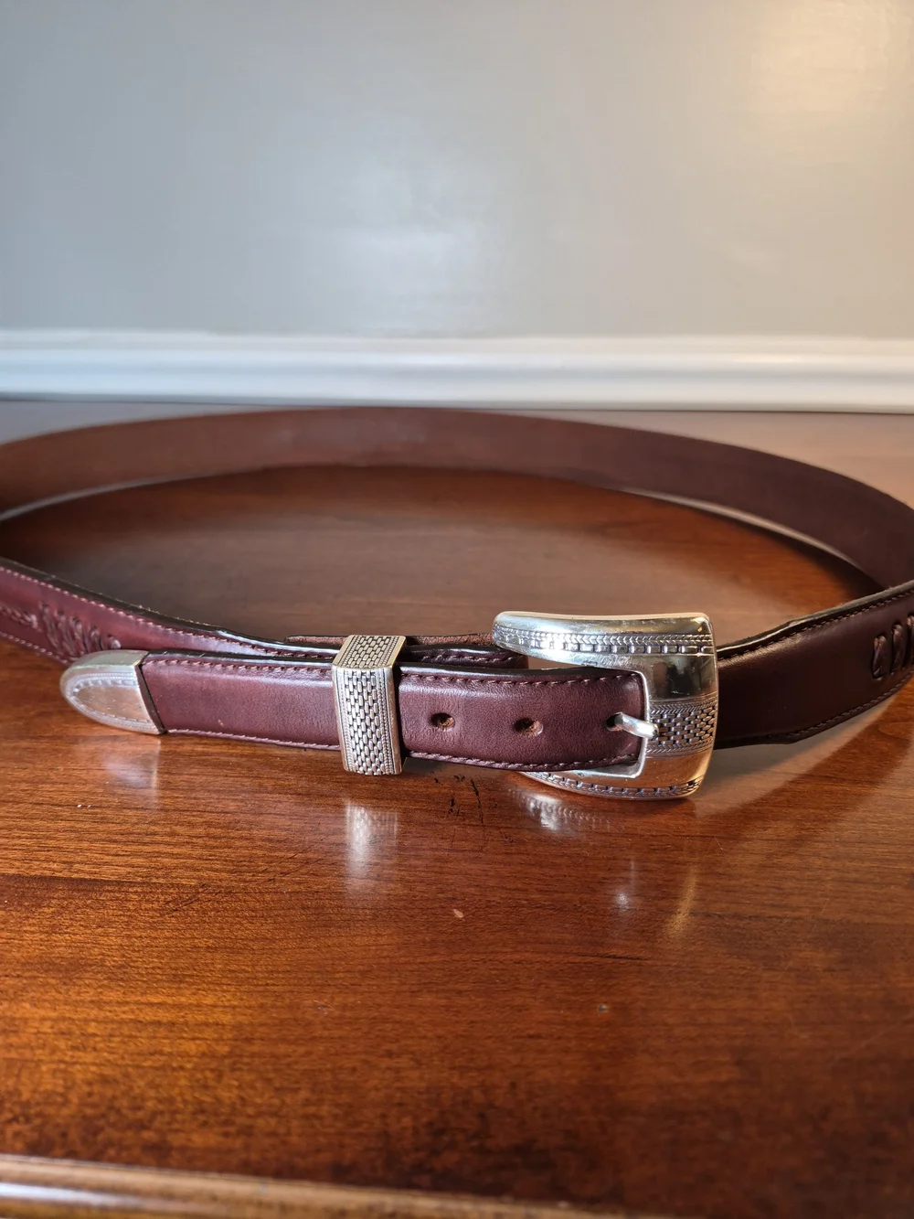 Brighton Men's Dark Brown Leather Belt with Silver Buckle Size 42